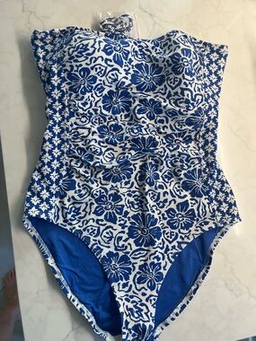 Tommy Bahama Blue and White Floral One-Piece Swimsuit